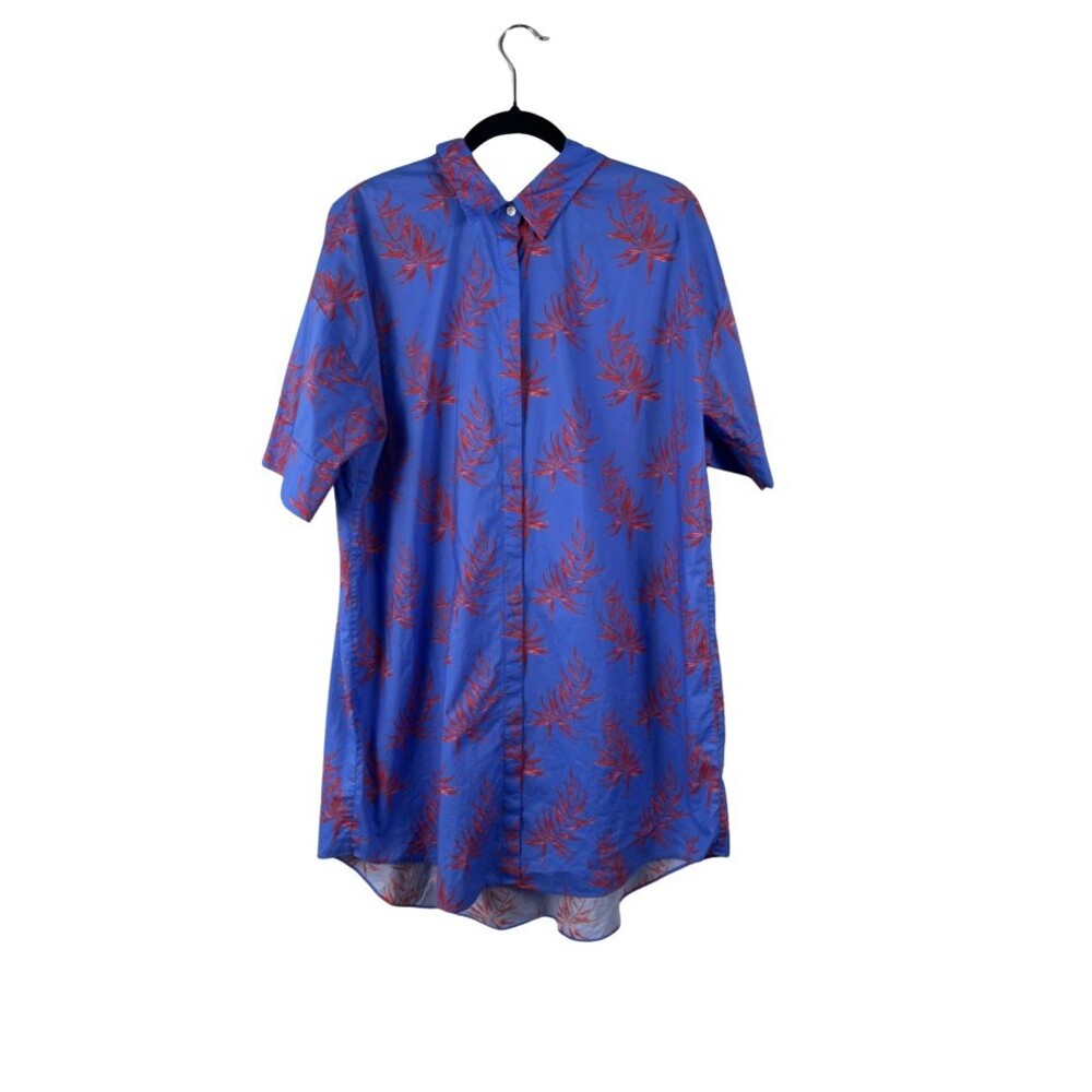Bonobos Size XL Womens Blue Back Tie Coral Palm Floor Riviera Shirt Dress - EUC